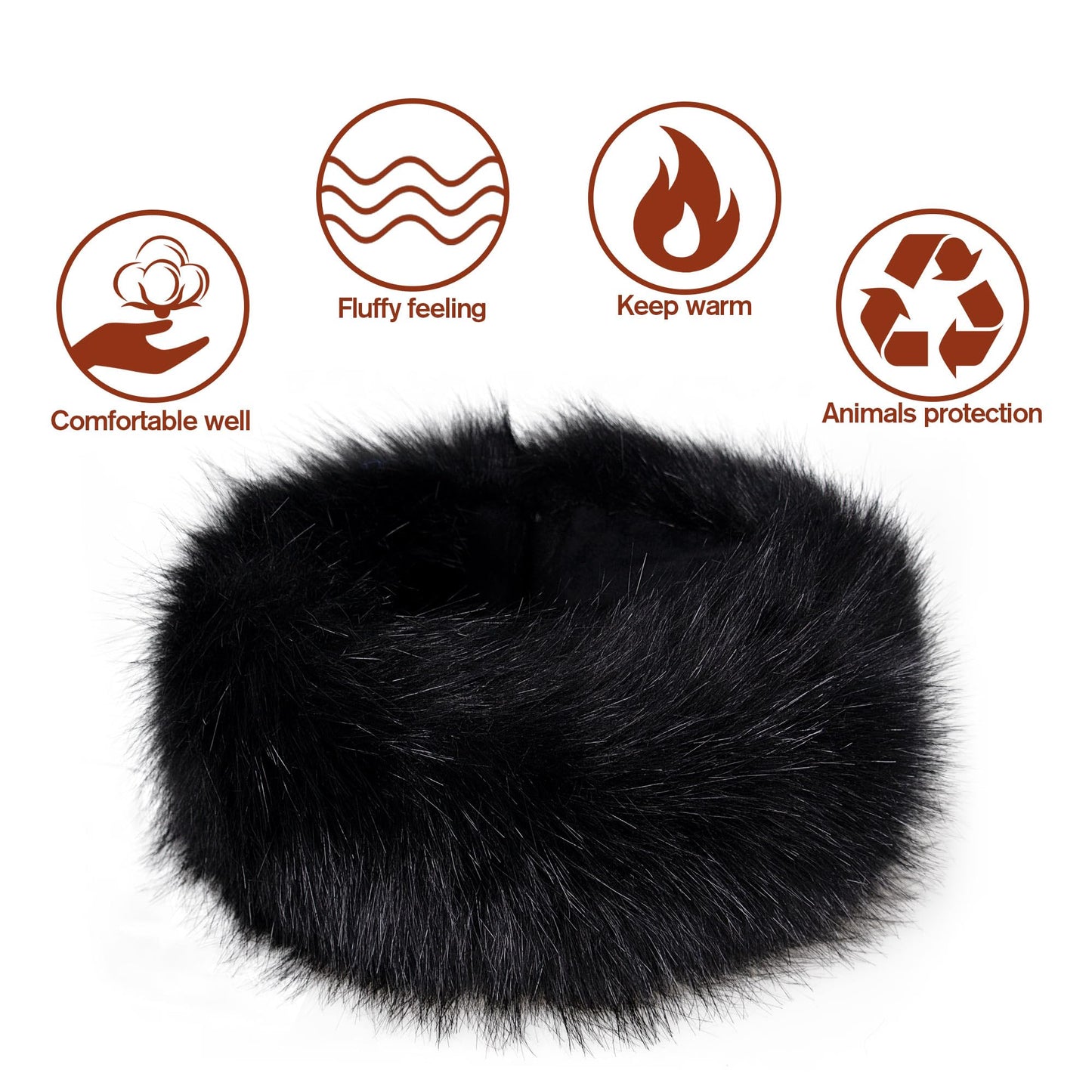 Dikoaina Womens Faux Fur Headband Winter Earwarmer Earmuff Ski, Black, One Size