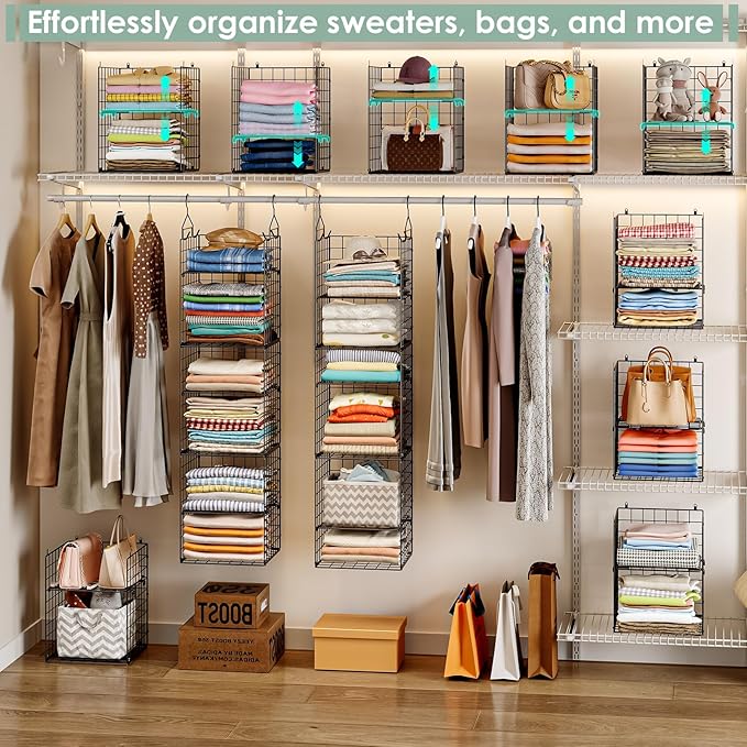 6-Tier Closet Hanging Organizer Shelves, Hanging Closet Organizer and Storage