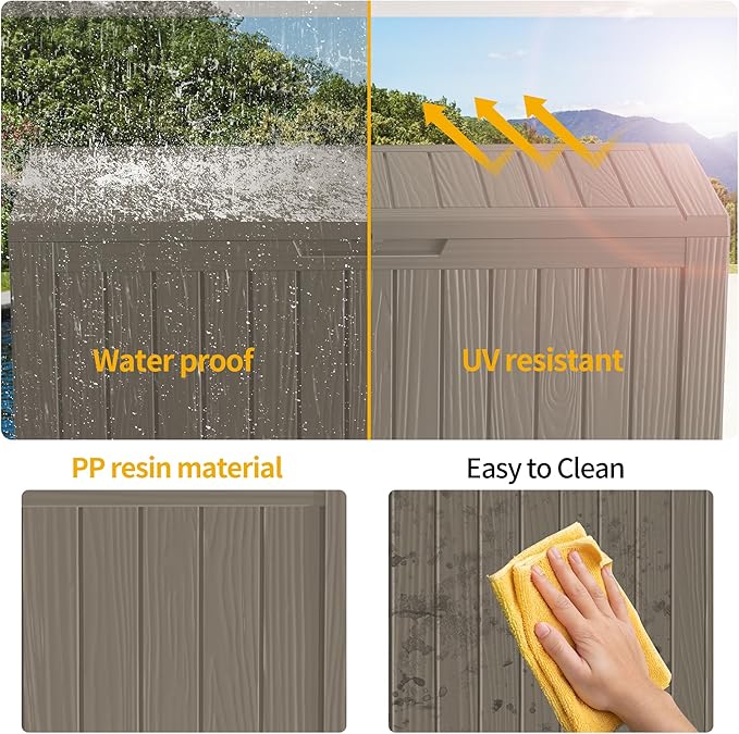 90 Gallon Outdoor Storage Box - Deck Box Container for Patio, Pool, and Garden-Waterproof and UV Resistant Resin,Lockable (Grey)