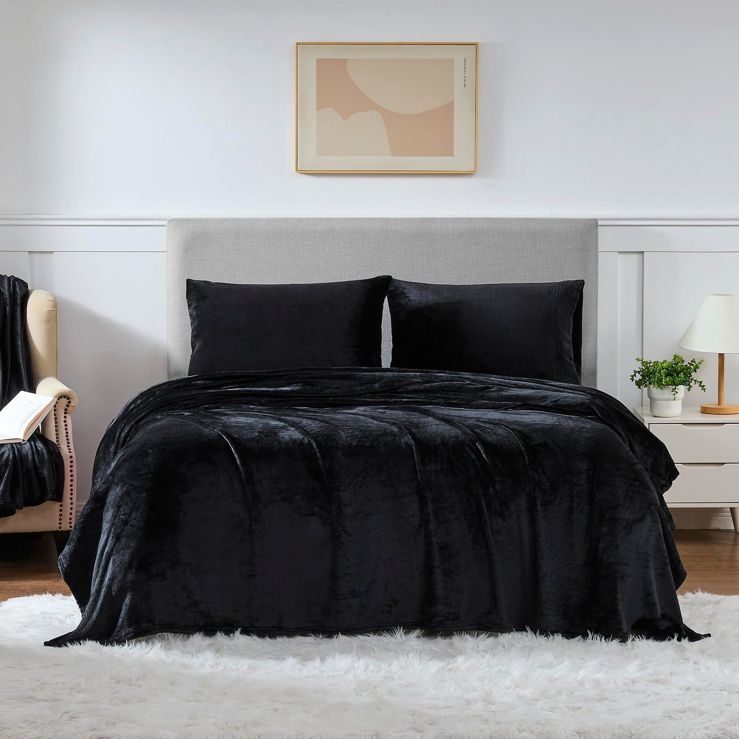 Fleece Sheets King Size – Deep Pocket Bedding Toasty Warm Microfleece Bed Sheets for Cold Weather Fall/Winter Comfort – Micro Fleece Fitted Sheet, Flat Sheet & Pillowcases