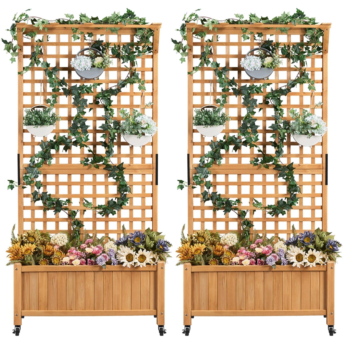 Yaheetech 72" H Garden Planter with Trellis for Vine Climbing Horticultural Plants, Yard Box Outdoor w/Drainage Holes, Garden Planter Bed for Flowers Herbs, Light Brown