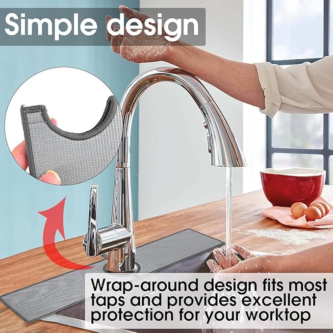 Bimkole 2 PCS Faucet Absorbent Mat, Kitchen Faucet Sink Splash Guard Wraparound