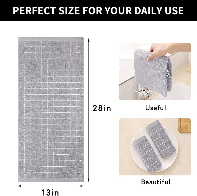 Homaxy 100% Cotton Terry Kitchen Towels, Checkered Designed, Soft and Super