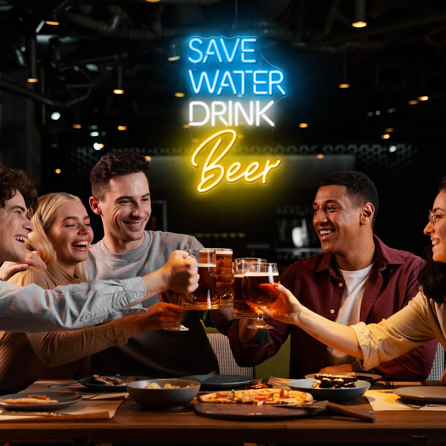 Kavaas Save Water Drink Beer Neon Sign, Neon Beer Signs for Man Cave, Home Bar, Pub, Wall Decor - Best Gifts for Beer Lovers, Birthday, Christmas