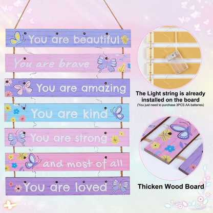 FIOBEE Girls Room Décor for Teen Girls Boys with LED Light Wall Decor for Bedroom Motivational Inspirational Wall Art Girl Room Decoration for Kids Studyroom, 8 Kinds of Lights, Purple Butterfly