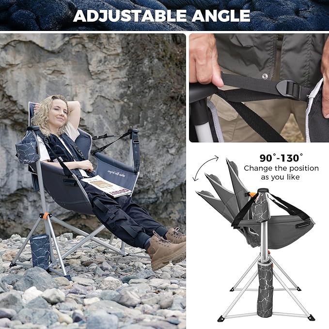 KingCamp Hammock Chair with Footrest – Heavy Duty Swinging Rocking Camping Chairs for Adults up to 400lbs, Folding Portable Oversized Rocker with Cup Holder & Pillow for Outdoor Beach Lawn RV Sports
