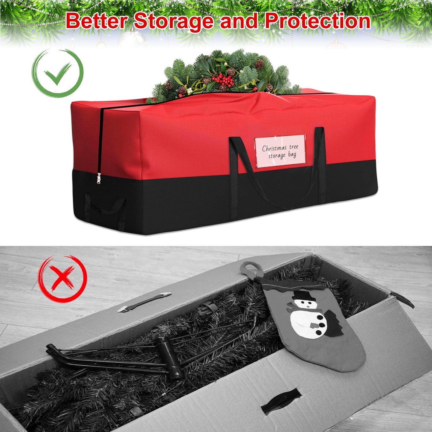 Christmas Tree Storage Bag, Fits Up 10 Ft Tall Artificial Trees, Heavy-Duty 600D Oxford Tree Bag with Reinforced Handles Zipper Clear Pocket, Storage Bags for Moving Items, Clothing, Outdoor, Bedding