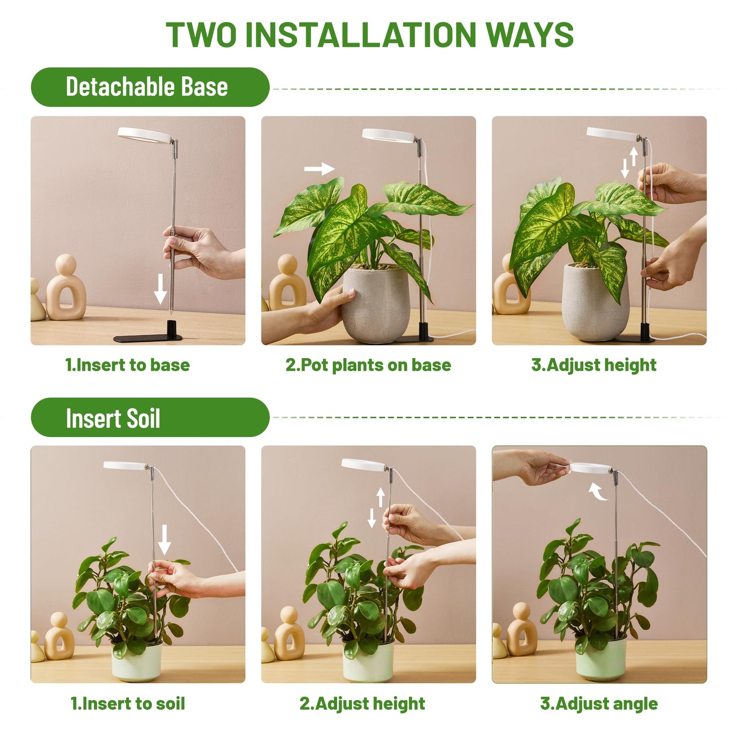 LBW Grow Light for Indoor Plants, Full Spectrum Plant Light with Base, Height Adjustable Plant Growing Lamp with Auto On/Off Timer 6/8/12/16H, 3 Colors,5 Dimmable Brightness, for Small Plants, White