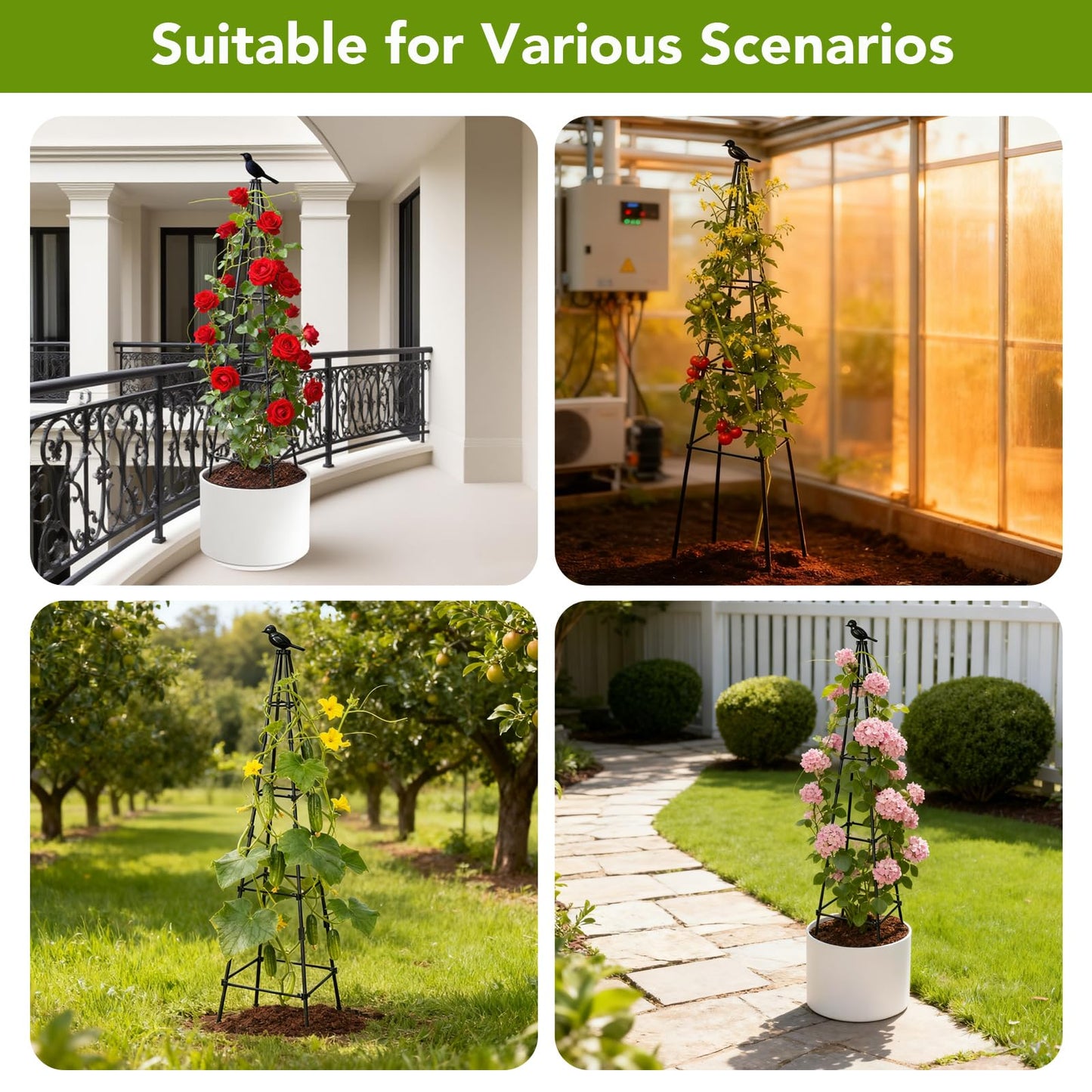 2 Pack Garden Trellis for Climbing Plants Outdoors, 70inch Tower Obelisk Trellis for Potted Climbing Plants, Plant Support for Potted Flowers, Roses, Tomatoes, Cucumbers & Vegetables