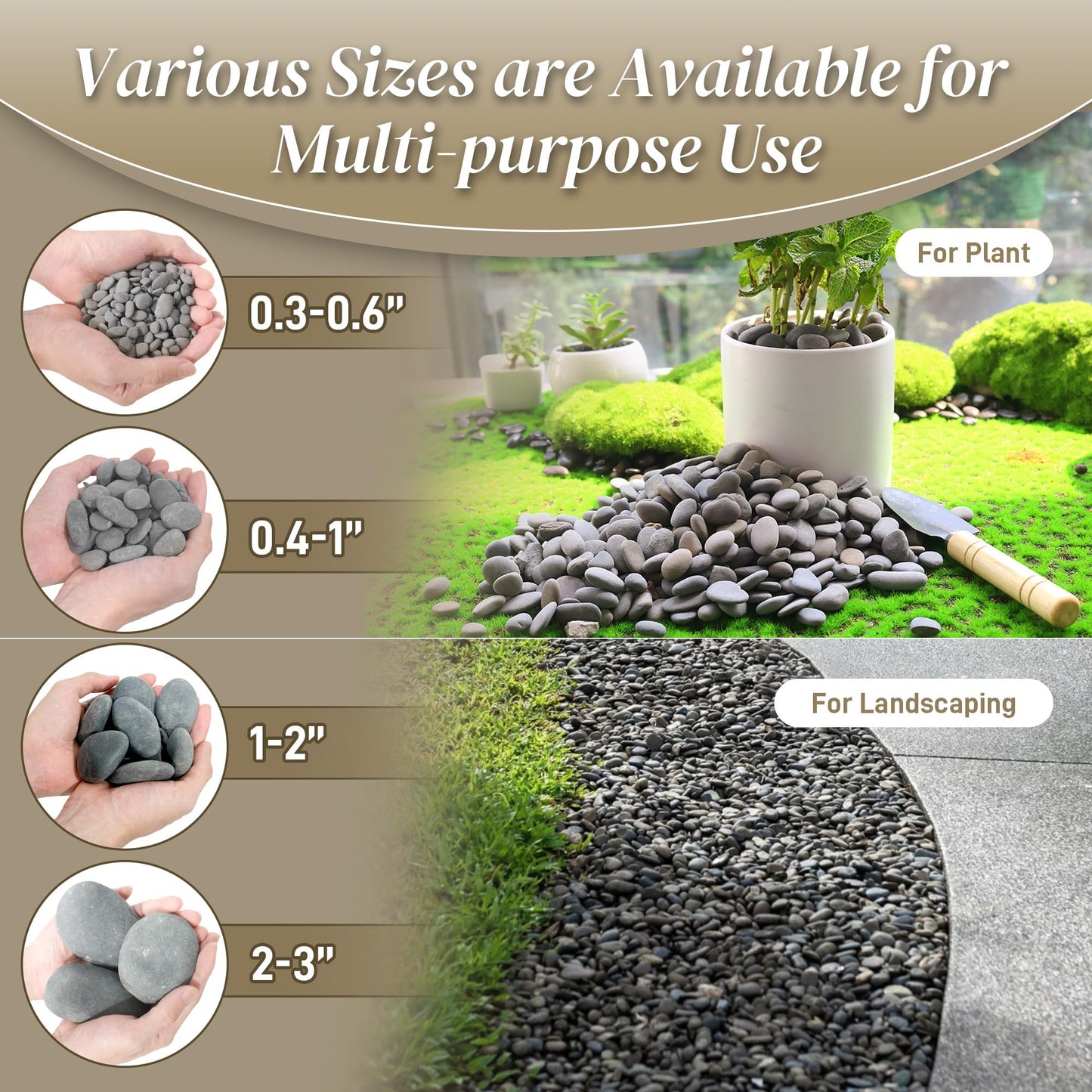 Quibbay 5 lbs Mexican Beach Pebbles, 0.4-1 Inch Natural River Rocks for Indoor Plants Vase Fish Tank Aquarium Fountain, Decorative Stone for Landscaping Garden Paving Walkways Backyard, Grey