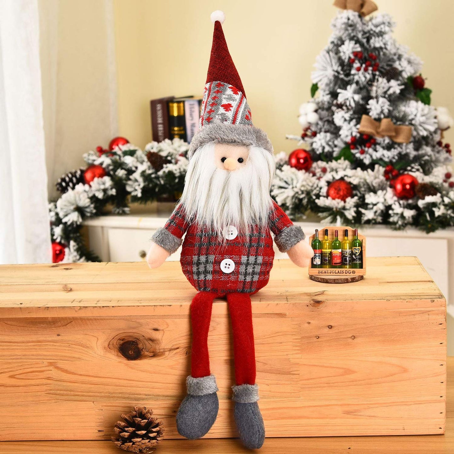 SIQITECHNO Christmas Decorations Long-Legged Santa Claus Elk Mouse Snowmen Sitting Hanging Plush Figurine Doll Ornaments for Home Window Table Fireplace Shelf Sitter Christmas Party Decoration Gifts