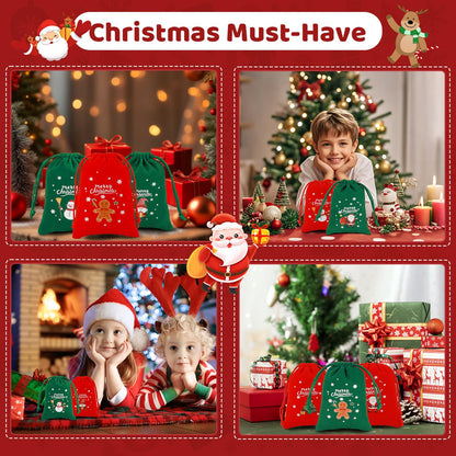 Tapleap Christmas Bags with Drawstring - 10Pcs 3x4 Red and Green Velvet Cloth for Wrapping Dice, Jewelry, Party Favors or Gifts for Friends, Children, Customers