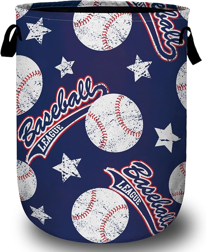 Baseballs and Stars Laundry Basket, Laundry Hamper Collapsible Oxford Cloth