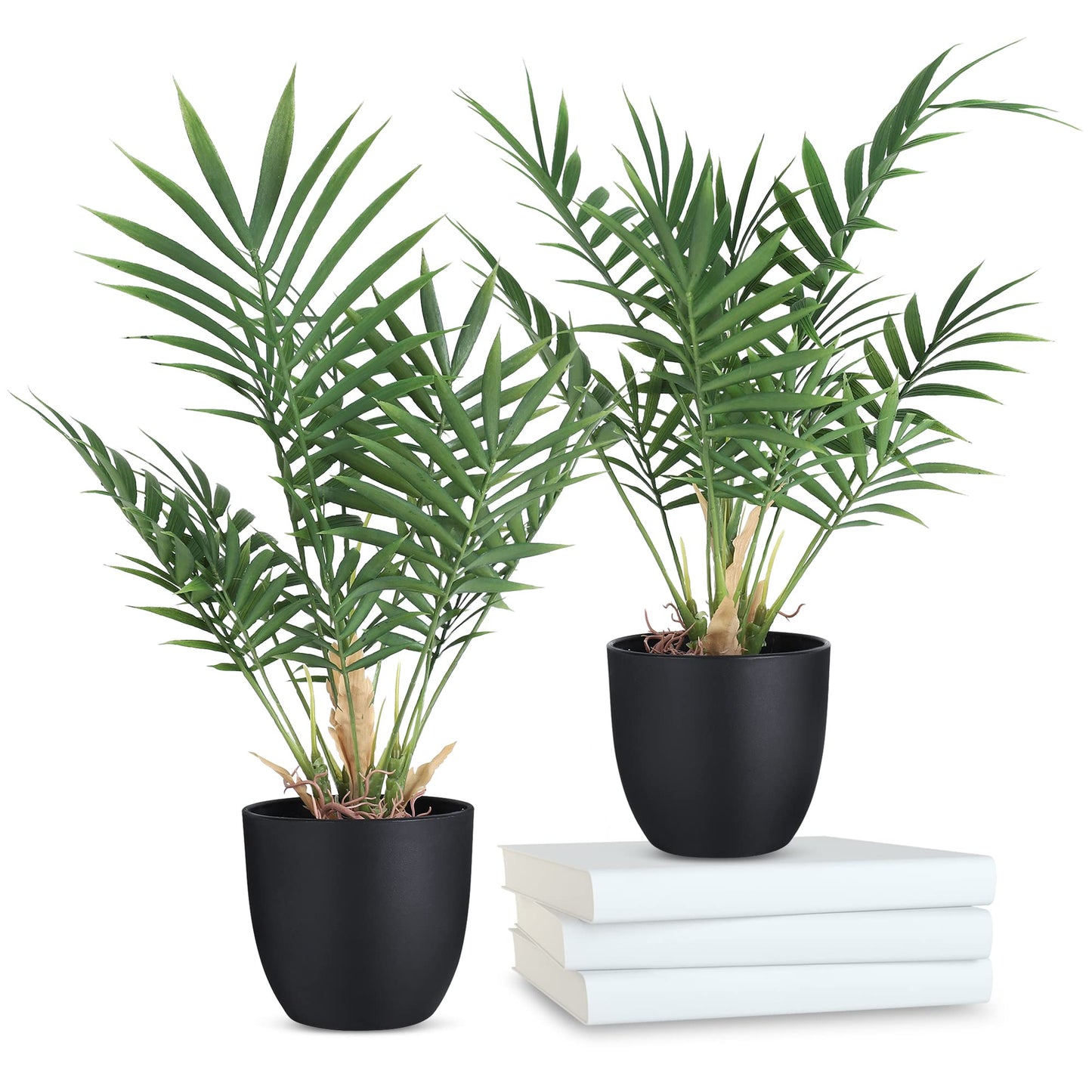 WOODWORD 2 Pack Fake Plant with Pot 16" Desk Plant Artificial Potted Faux Plants for Office Desk Shelf Home Farmhouse Decor (Bamboo Leaf)