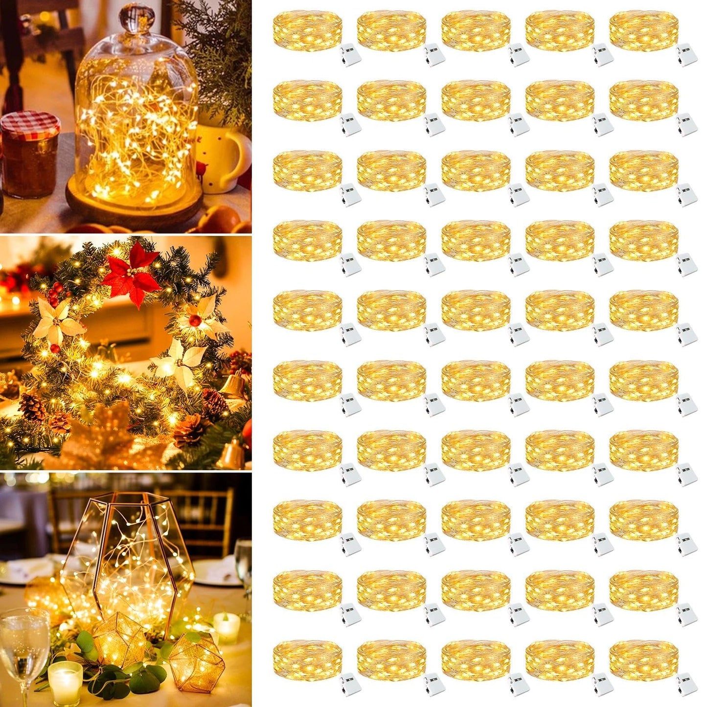 Fairdeer 50 Pack Fairy Lights Battery Operated - 7ft 20 Led Small Twinkle lights 3 Modes, Bulk Mini String Lights Waterproof for Mason Jars Vases Crafts Party Wedding Mothers Day Decoration-Warm White