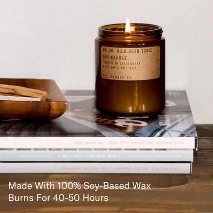 P.F. Candle Co. Wild Herb Tonic Classic Standard Scented Soy Wax Candle (7.2 oz) 40-50 Hour Burn Time, Amber Glass Jar, Made in The U.S.A.