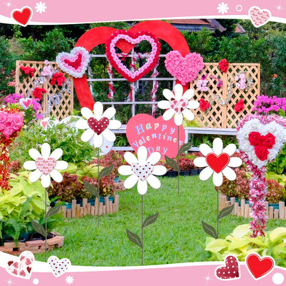 Nuanchu 5 Pcs 27.4" Metal Spring Flower Yard Signs Heart Yard Sign Stake Waterproof Floral Heart Lawn Signs Spring Outdoor Decorations for Mother's Day Outside Garden Patio Pathway Home Decor
