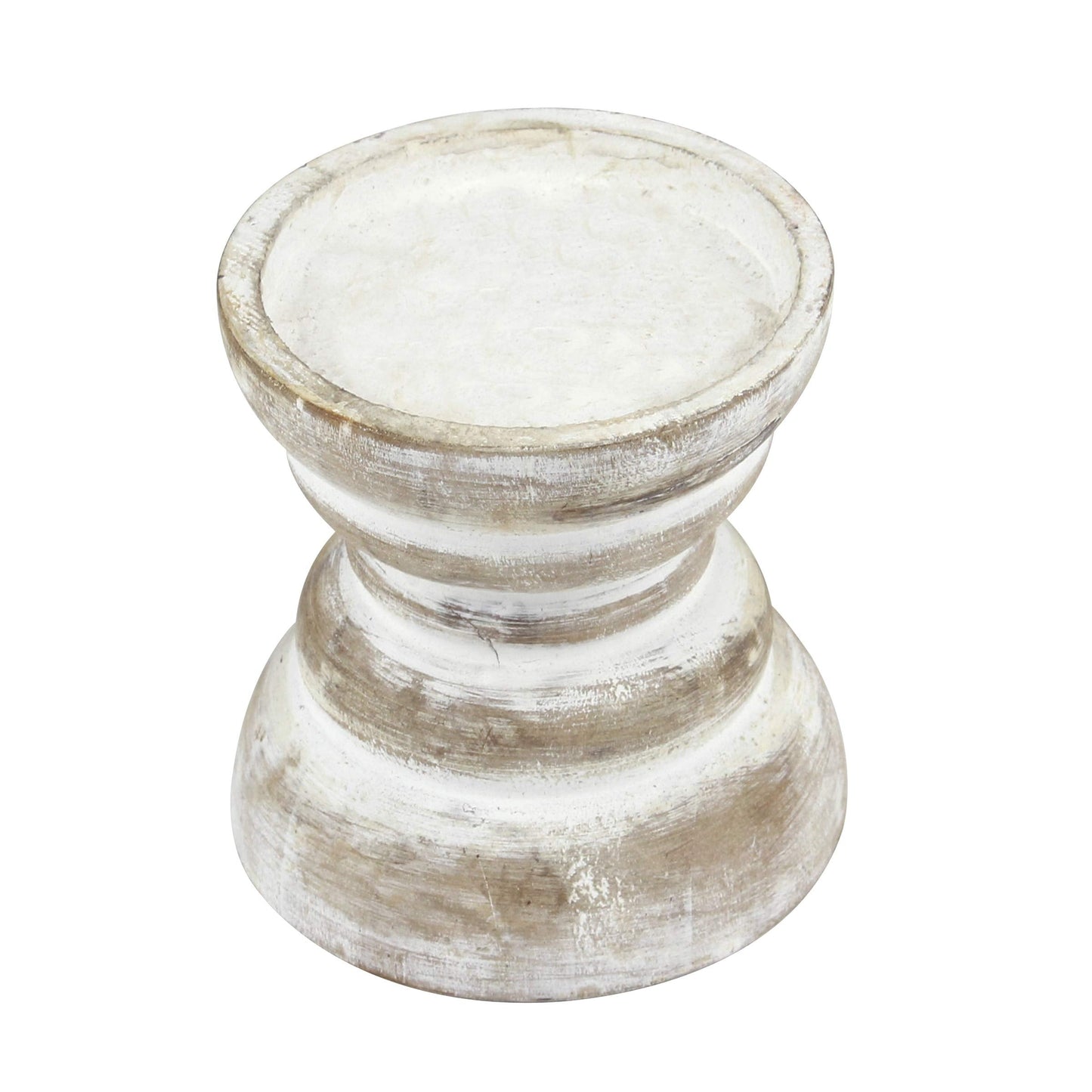 Stonebriar Antique White Wooden Pillar Candle Holders, Vintage Seaside Stand for Table Top, Medium and Small