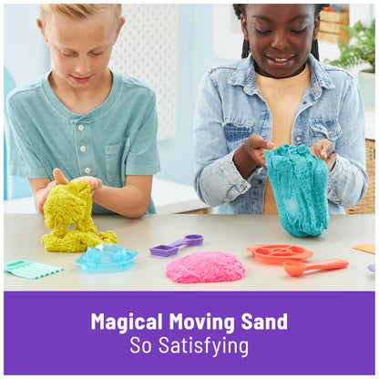 Kinetic Sand Ultimate Sandisfying Set, 2lb of Sand. Pink, Yellow and Teal, 10 Moulds and Tools, Sensory Toys for Kids Ages 7+