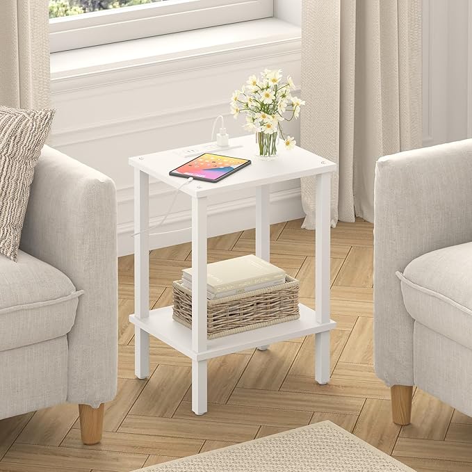 TUTOTAK End Table with Charging Station, Small Side Table with Outlets