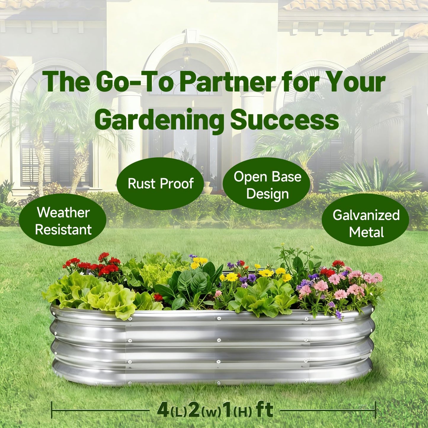GOOZOO 2PC Galvanized Planter Raised Garden Beds, 4x2x1ft Raised Garden Bed Kit for Gardening Outdoor, Oval Metal Land Planter Box for Vegetables, Fruits, Flowers（Silver）