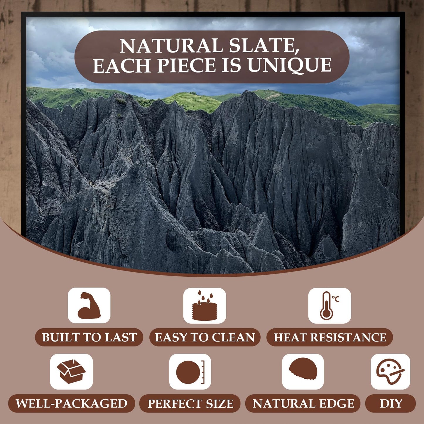 Slate Drink Coasters with Metal Holder, GOH DODD Set of 8 Black Coasters, 4 Inch Stone Coaster Set Tabletop Protection for Home Kitchen Apartment Bar Decor Housewarming Gifts Wedding Party, Round