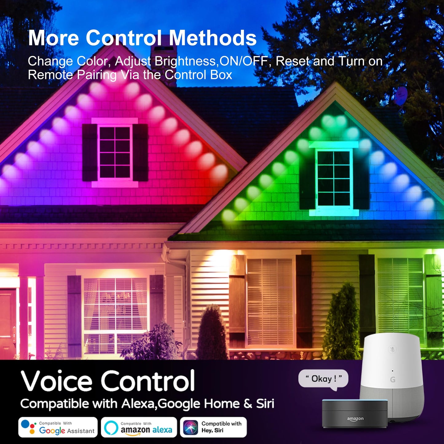 Umidkin Permanent Outdoor Lights, 100ft RGB Outdoor Christmas Lights with 72 LED Lights, IP67 Waterproof LED Eaves Lights with DIY Scene Modes for Halloween Decor, Smart APP & Remote Control