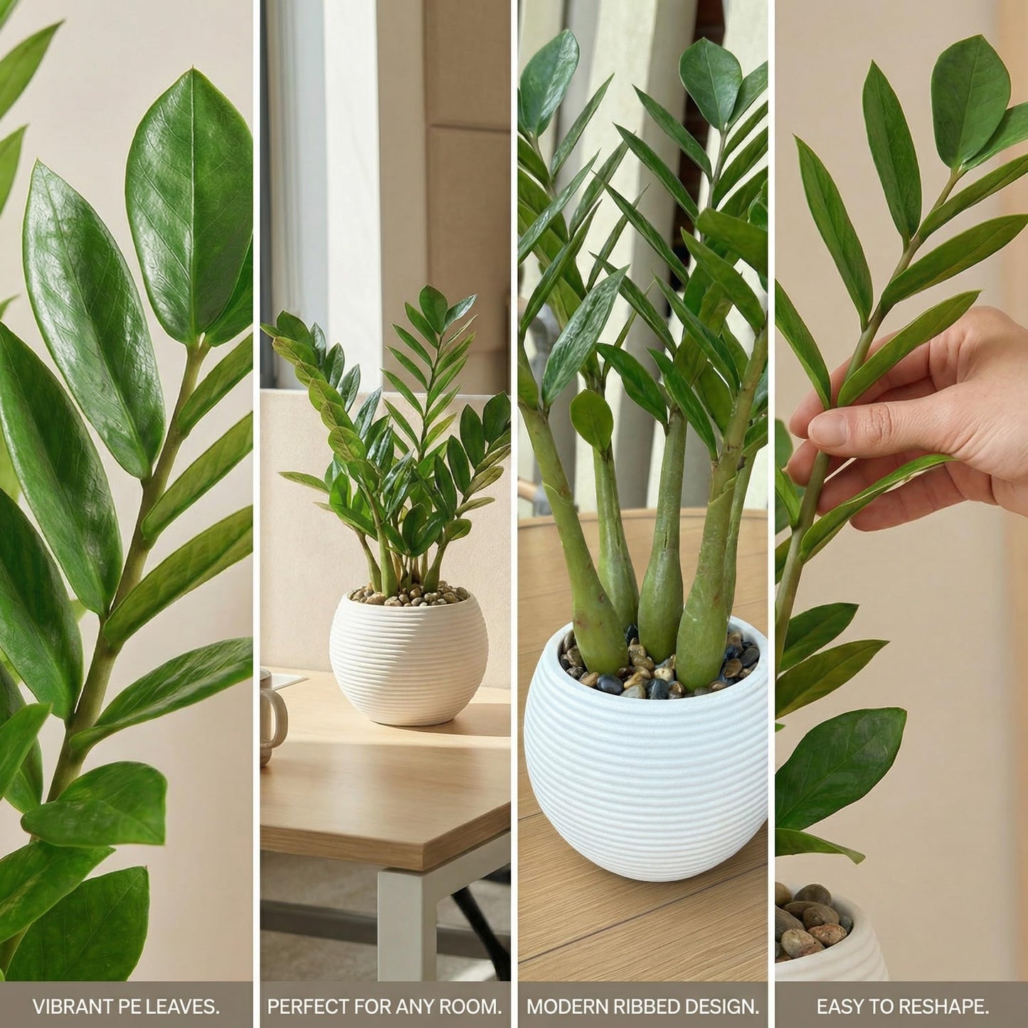 TentoWhan（2Packs Faux Plants Indoor 17" Artificial ZZ Plants in White Pot Fake Potted Zamioculcas Silk Plants for Home Table Decor Bedroom Aesthetic