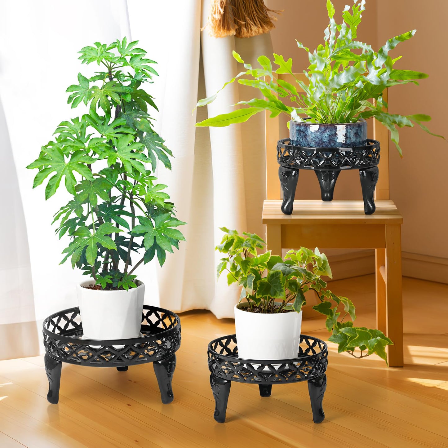 Jotboom 3 Pack Metal Plant Stands Indoor Outdoor, Heavy Duty Iron Flower Pot Stand for Multiple Plants, Rustproof Low Round Plant Holder for Garden, Patio, Home