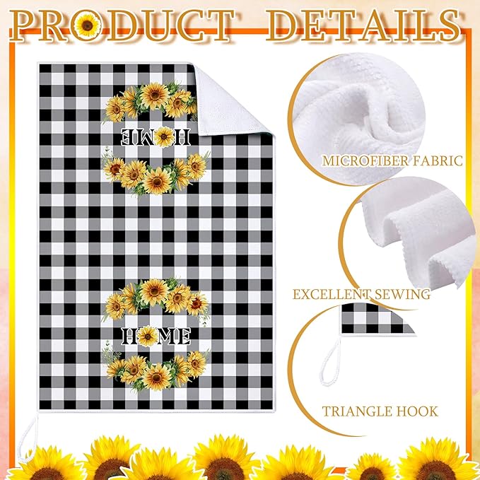 Bencailor 4 Pcs Sunflower Kitchen Towels Flower Hand Dish Towels Black and