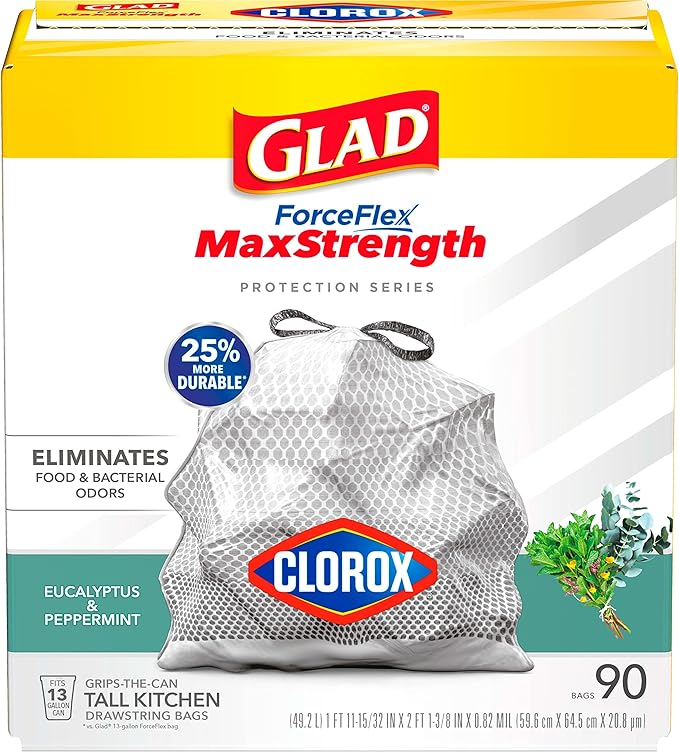 Glad Tall Kitchen Trash Bags 13 Gallon, MaxStrength Eucalyptus and Peppermint