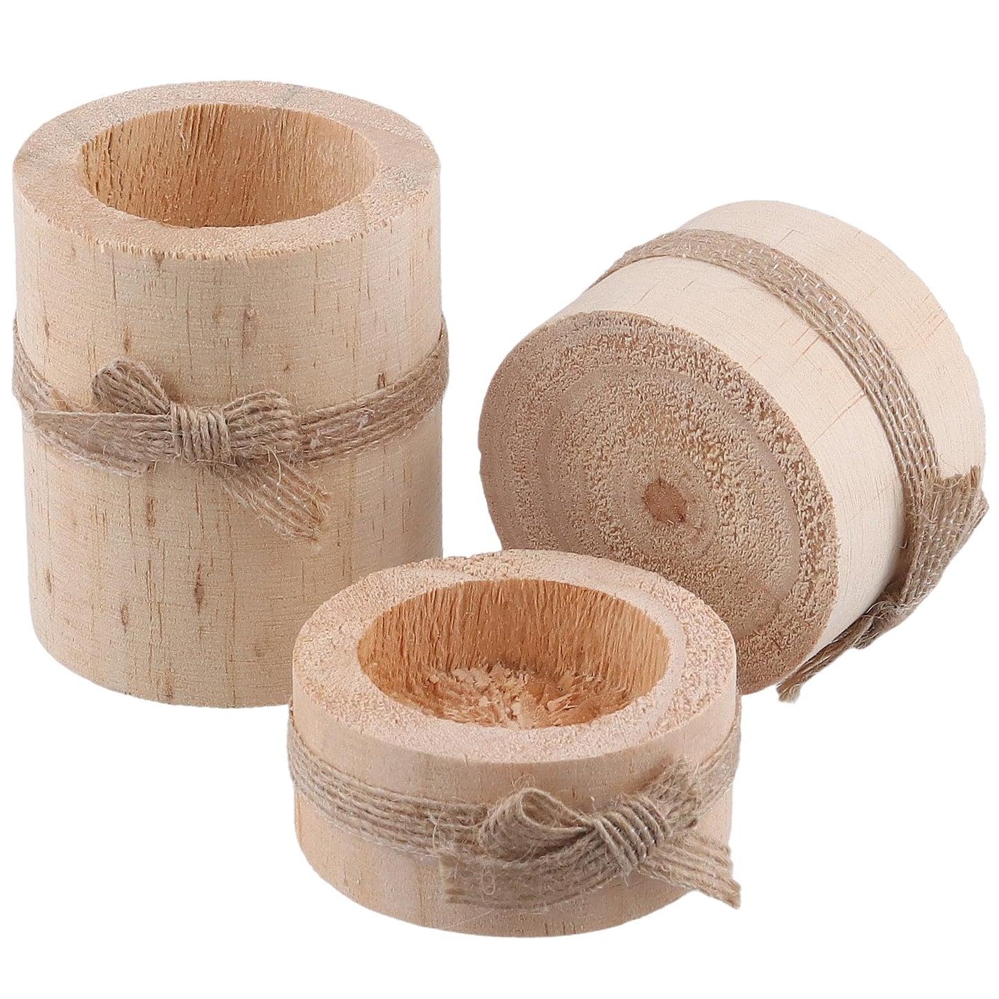 FUNSUEI 12 Pack Wooden Tea Light Candle Holders, 3 Sizes Wood Votive Candle Holder, Wood Log Candle Holders Rustic Tealight Candle Holder for Dinning Party Room Decoration