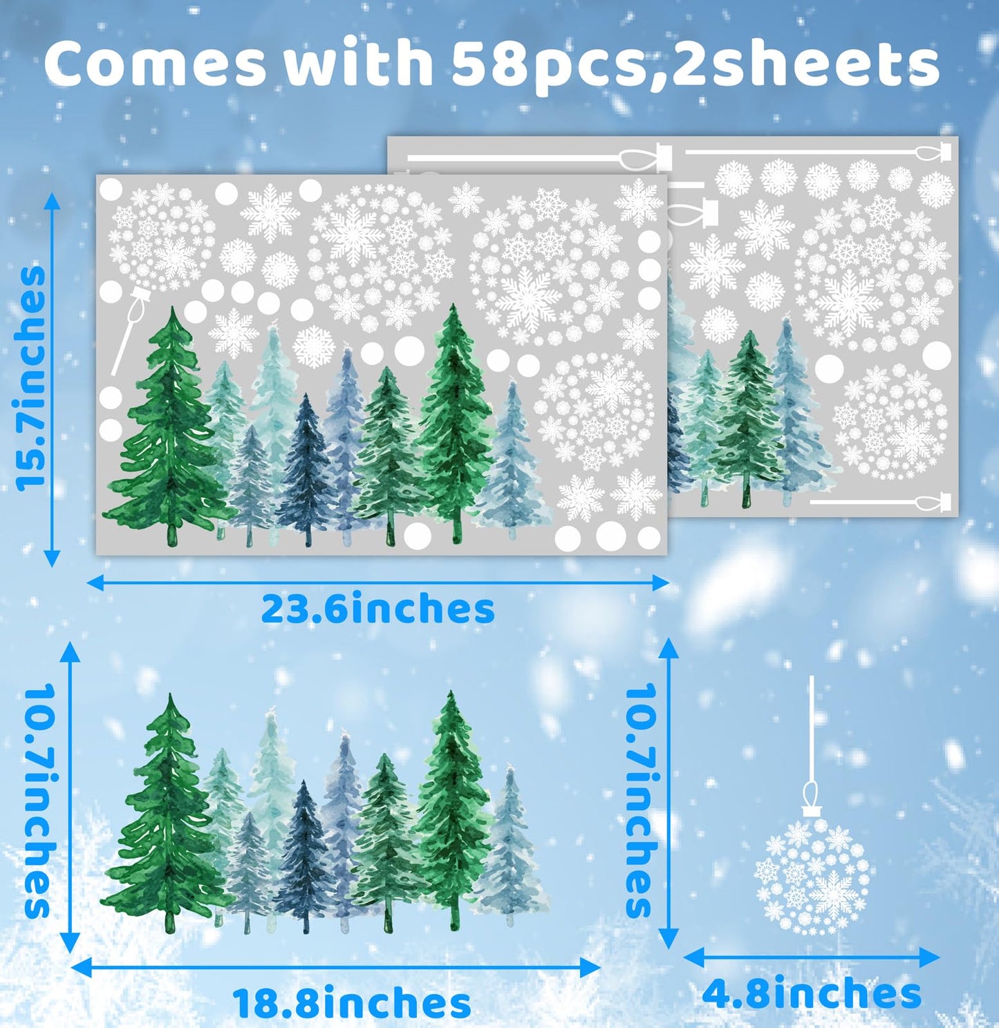Christmas Tree Wall Decals Winter Snow Pine Tree Wall Stickers Christmas Snowflakes Window Cling Decals Xmas Pine Tree Wall Stickers Removable Christmas Window Stickers Holiday Decoration