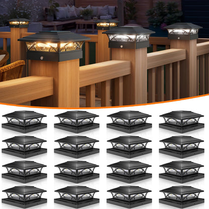 APONUO Solar Post Cap Lights 16 Pack - 4x4 5x5 6x6 Fence Post Lights, Auto On/Off, Waterproof IP64, 2-Mode (Warm/Cool White), Deck Patio Yard Solar Light for Wood & Vinyl Posts, Black