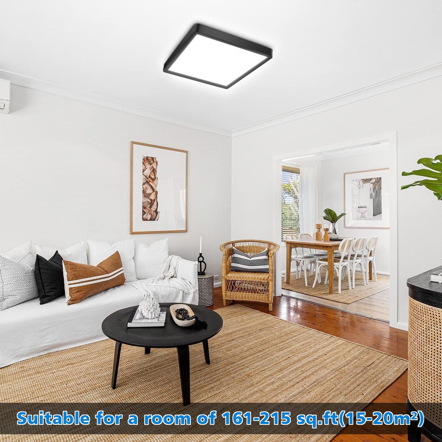 Defurhome LED Ceiling Light,24W 2200LM,150W Equivalent,5000K Daylight White,Waterproof IP54,Flush Square Modern Ceiling Light for Bathroom,Bedroom,Kitchen,Porch,Living Room,30cm(Black)
