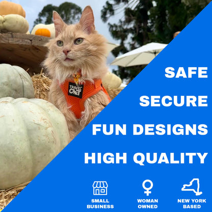 Travel Cat Harness and Leash Set - Adjustable Fit Mesh Cat Harness and Reflective Strap - Comfort Walking Vest for Kitten for Outdoor Walking, Hiking (Medium, Orange)