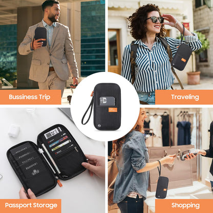 Travel Passport Wallet, RFID Family Passport Holder Large, Lightweight Passport Cover Case Waterproof Bag Document Organizer for Women & Men-Black