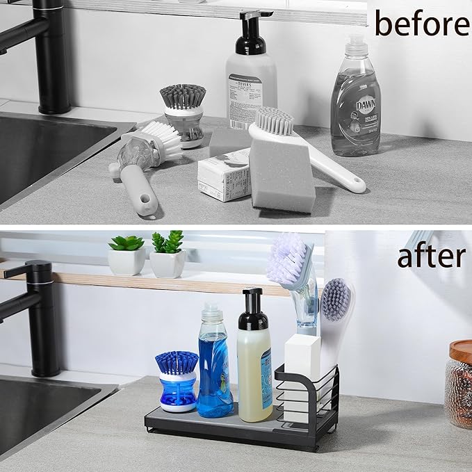 Wipe-Free Sink Organizer with Drying Stone, Instant Dry Sink Caddy Organizers
