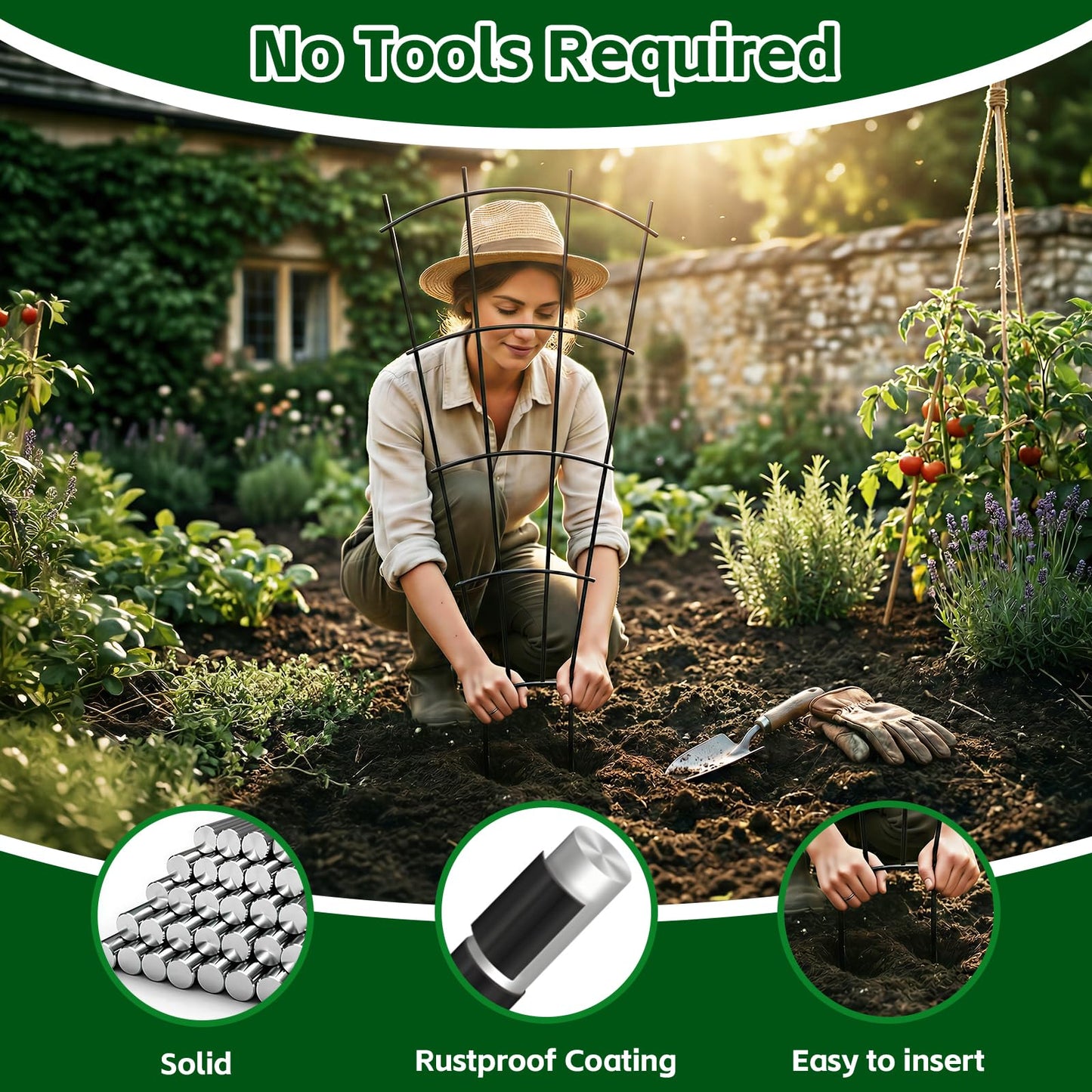Thealyn 4 Pack 43" Metal Plant Trellis for Pots & Garden Beds, Rustproof Support for Indoor Outdoor Climbing Plants, Vines, Flowers, Fan Shaped, Black
