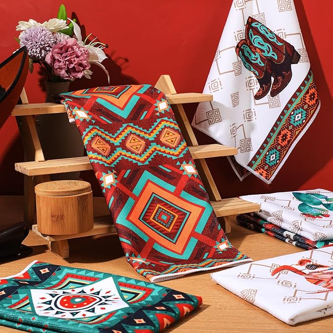 Boyiee Set of 6 Southwestern Kitchen Towels Boho Aztec Theme Dishtowel Native