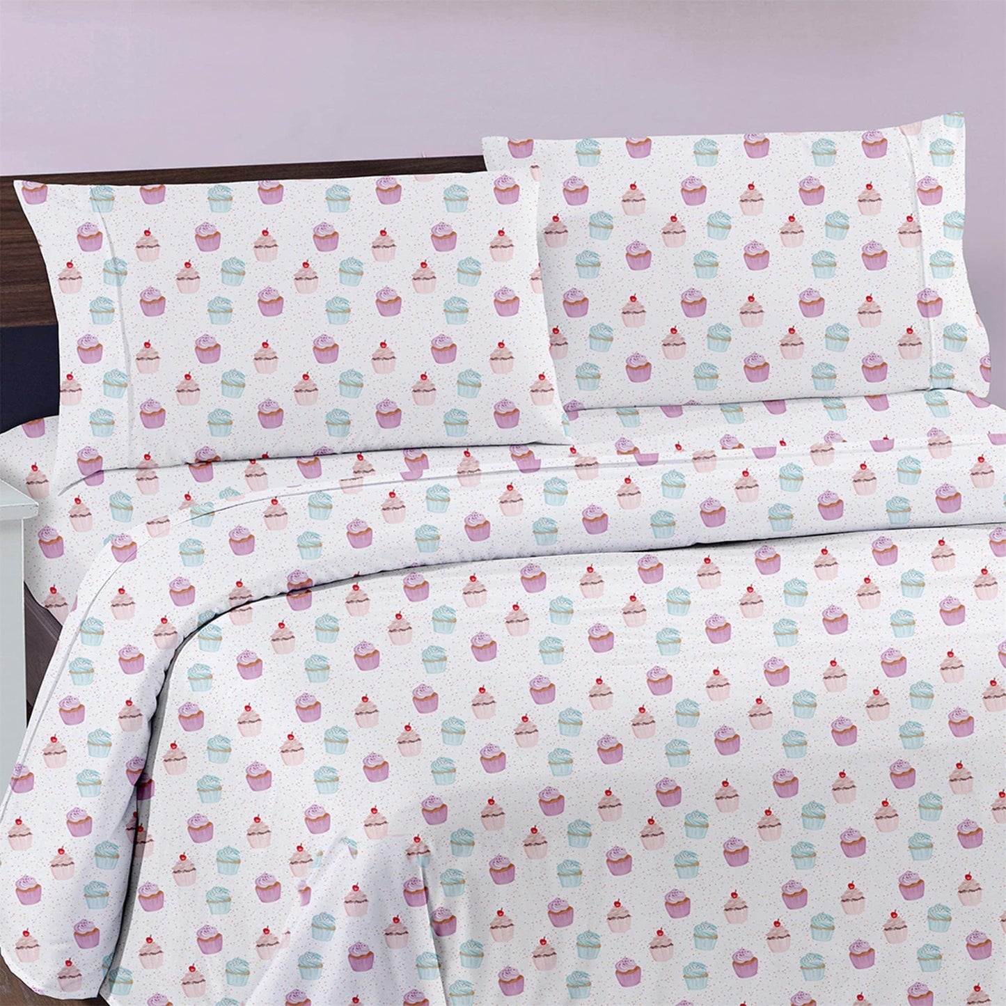 Softan Kids Bed Sheet Set, 3-Piece Twin Sheets Set, Microfiber Fitted Sheet with 15 Inches Deep Pocket and Corner Straps, Breathable & Silky Soft Ice Cream Cake Pattern Sheet and Pillowcase Sets