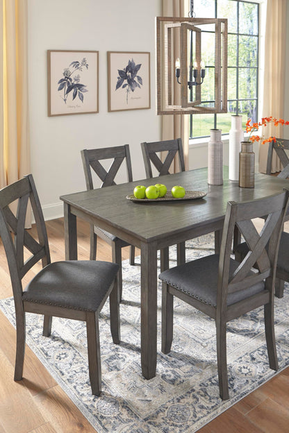 Signature Design by Ashley Caitbrook Rustic 7-Piece Dining Set – Rectangular Table with 6 X-Back Upholstered Chairs, Gray