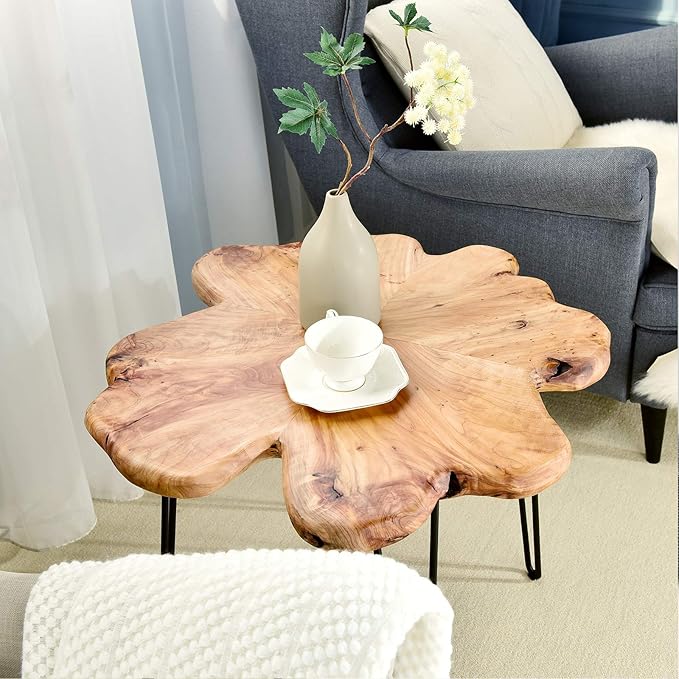 WELLAND Live Edge Cedar Coffee Table 32" W x 32" D x 20.5" H Rustic Round Table