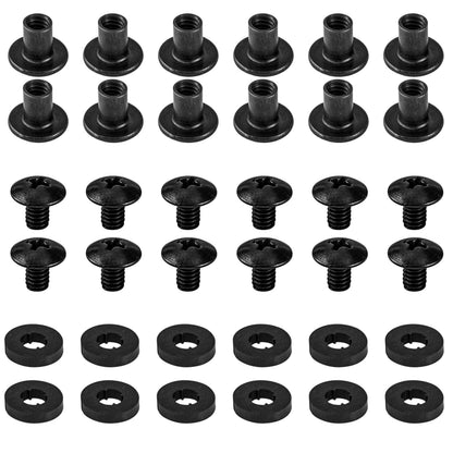 Black Chicago Screws, 12 Sets - for DIY Kydex and Leather Gun Holsters/Clips and Knife Sheaths, 1/4 Inch, Includes Phillips Truss Heads + Open Slotted Fasteners + Rubber Washers/Spacers