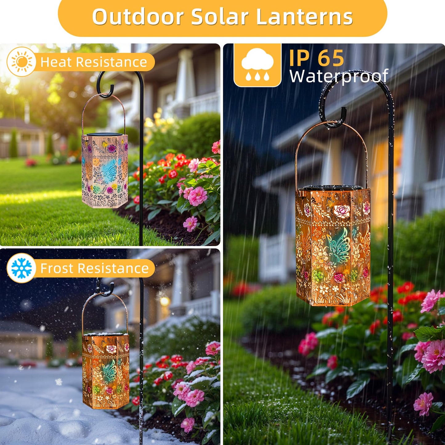 Singingarden Butterfly Solar Lights Outdoor - Solar Lanterns Outdoor Waterproof Decorative Metal Lantern for Garden, Patio, Pathway（1 Pack）