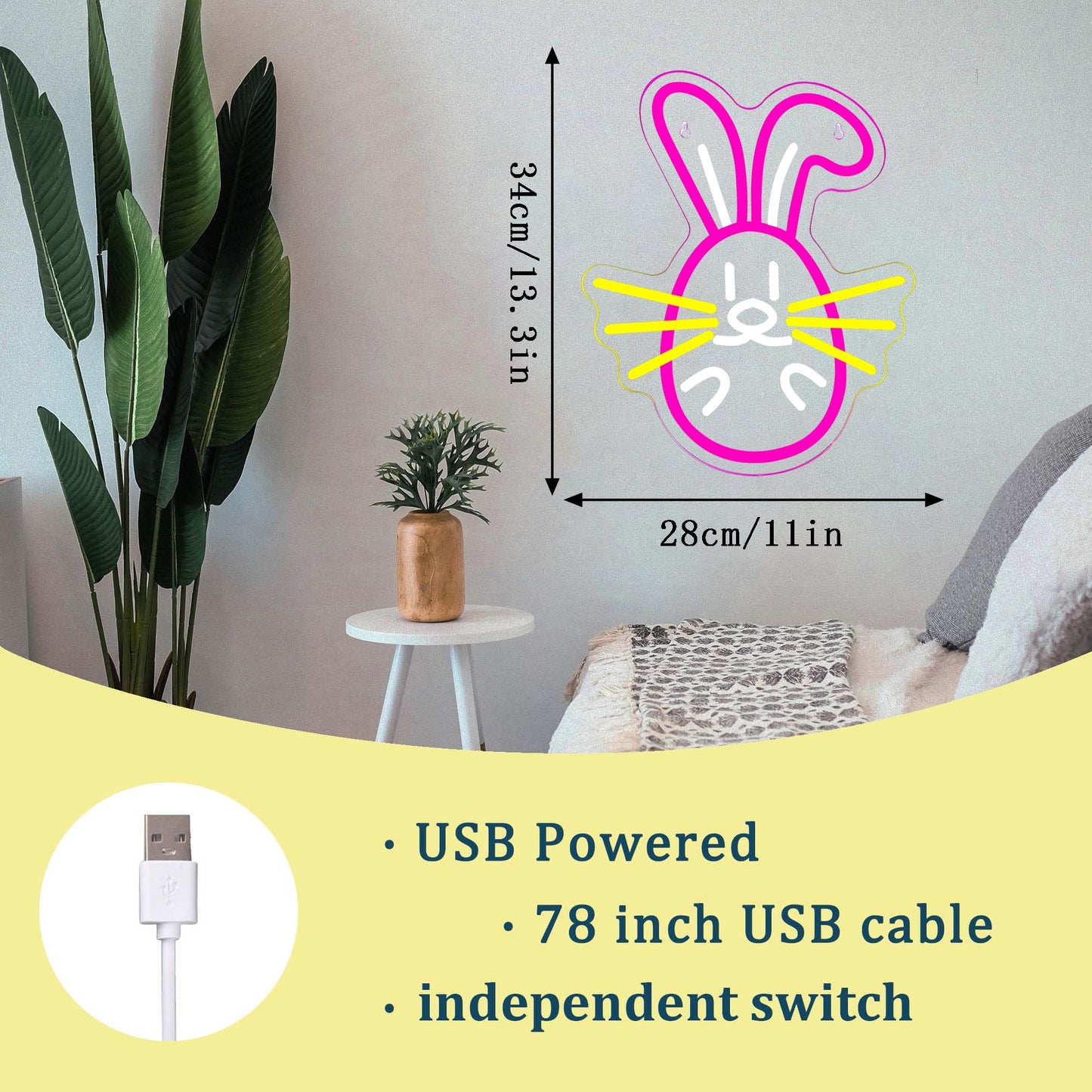 Easter Bunny Neon Sign, LED Dimmable Pink Easter Rabbit Bunny Neon Light for Wall Decor Neon Light Sign for Bedroom Bar Party Home Decor Kid Gift(11 * 13.3in)