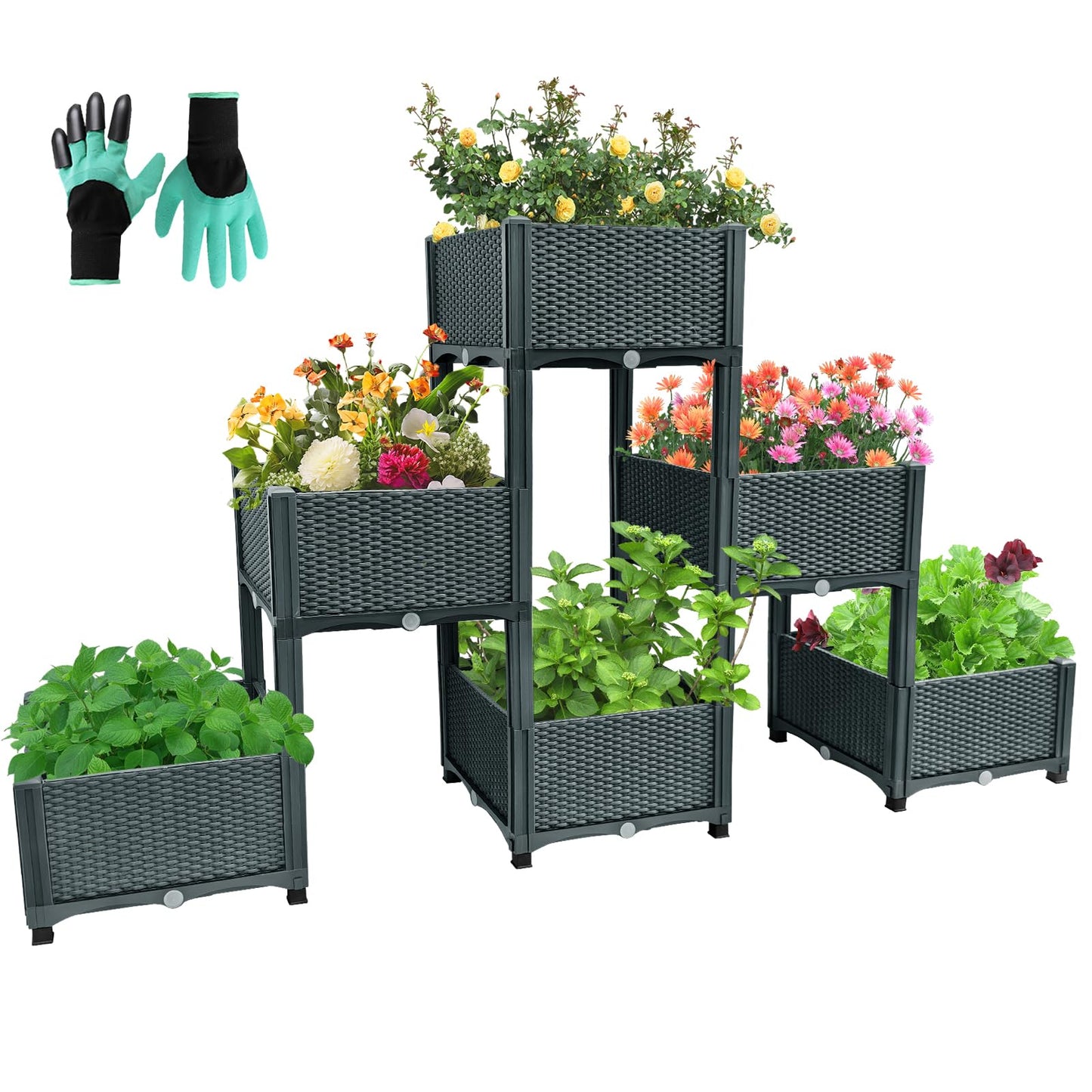 Emalie Raised Garden Beds Elevated Plastic Planter Box with Drainage Plugs Perfect for Vegetables Flowers Herbs Growing Outdoor, 73.0" Lx15.7 Wx40.9 H Grey