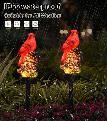 LAIAMER Cardinal Decor Solar Garden Decor Waterproof Red Bird Figurine Solar Stake Lights for Outside Yard Patio Lawn Porch Cemetery
