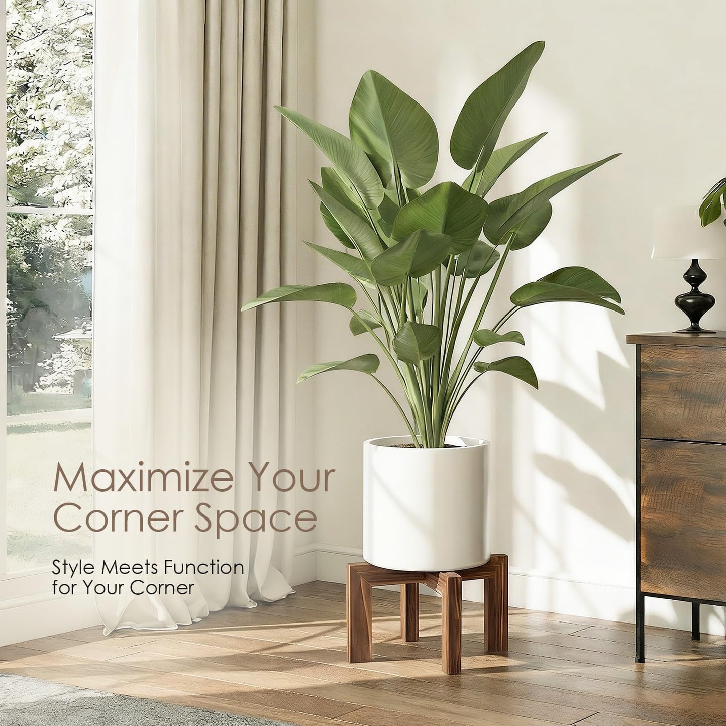 Leaf&lull Wood Plant Stand Indoor Outdoor Wooden Flower Pot Plant Holder Heavy Duty Low Plant Riser Plant Stool for Corner Living Room Fits 8 to 12 Inch Pots 1 Pack