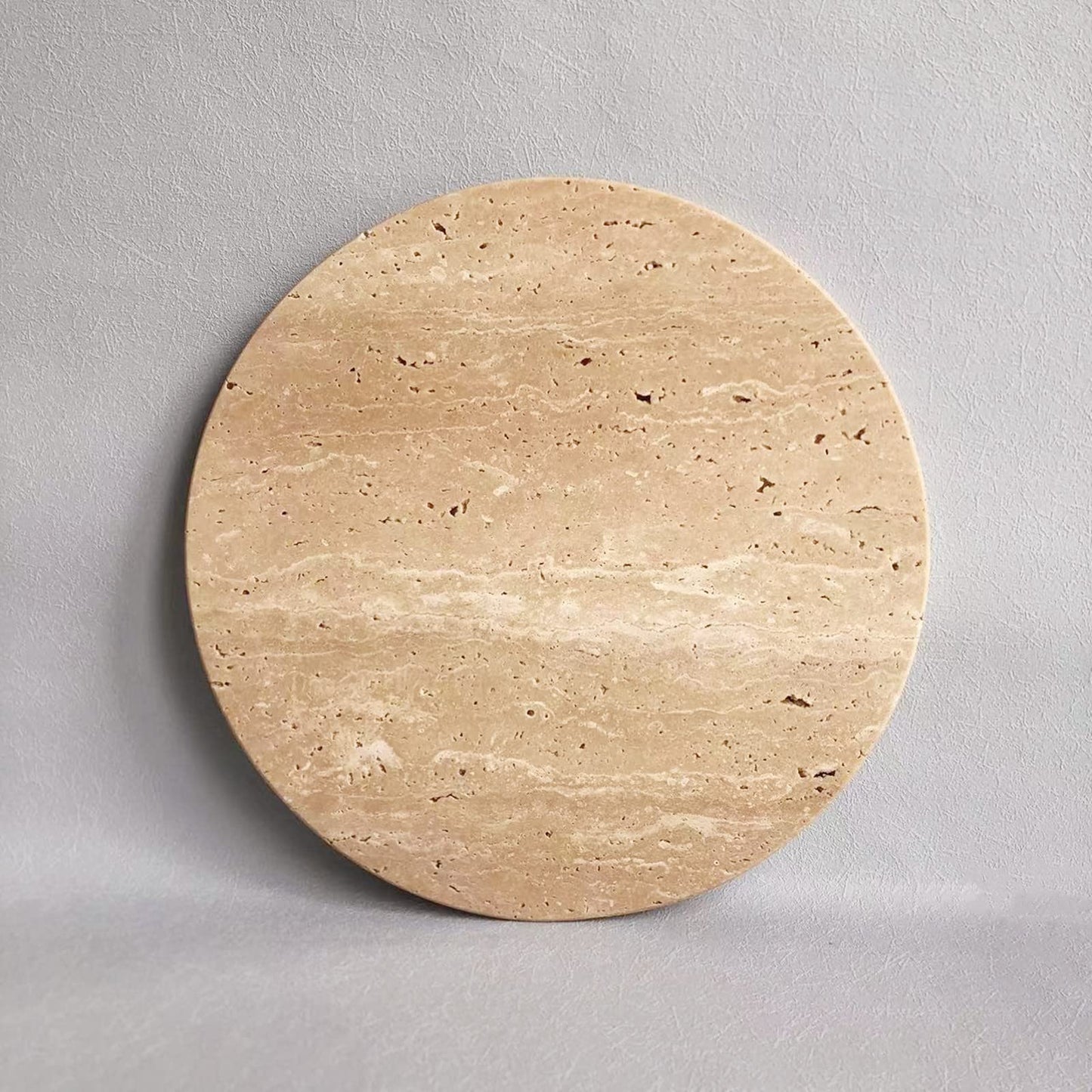 StonePlus Natural Round Marble Tray Smooth Pastry Board for Desserts, Cheese, Coffee, Matte on Both Sides (Beige Travertine)